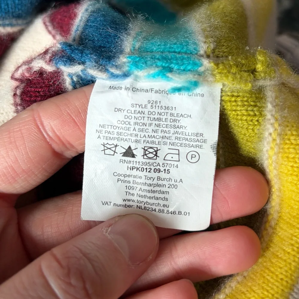 Tory Burch Oatmeal Rainbow Stripe Cashmere Crewneck Sweater